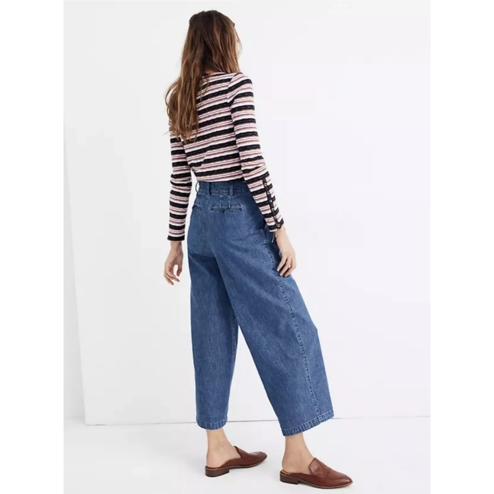 Madewell Jeans High Rise Wide Leg Cropped Pleated Front Denim Size 4 - Picture 9 of 16